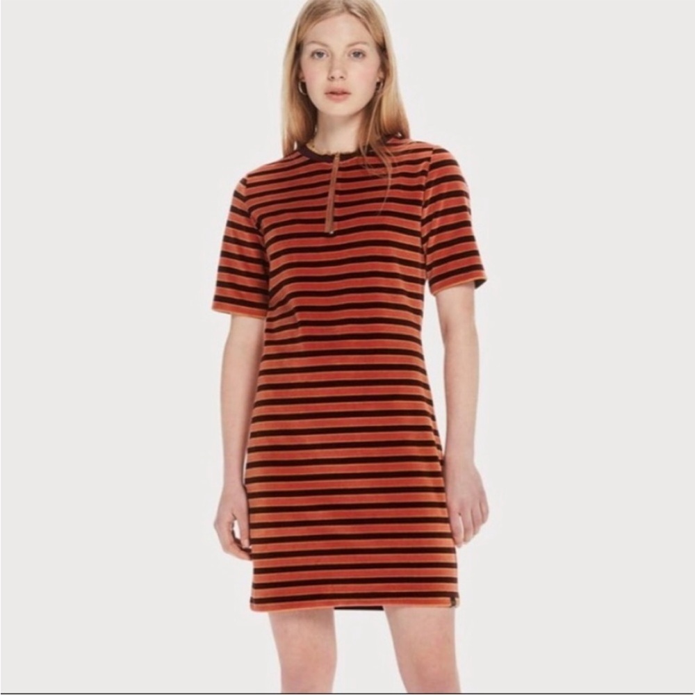 Scotch & Soda Dress XS Velvet Striped Orange Purple Extra Small